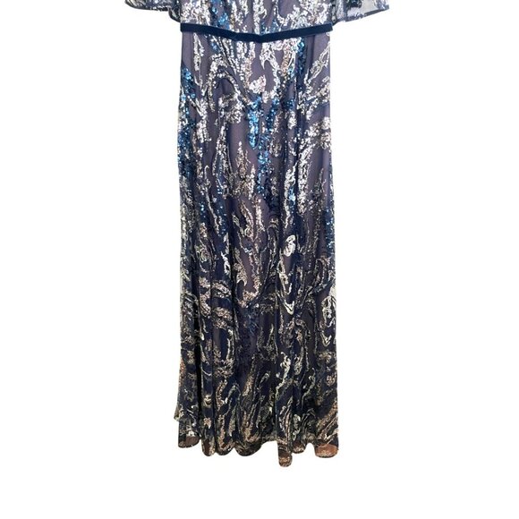 Marchesa Notte $1395 Sequins Blue Cape Sleeve Formal Gown Dress NEW Sz 2 - Picture 7 of 11